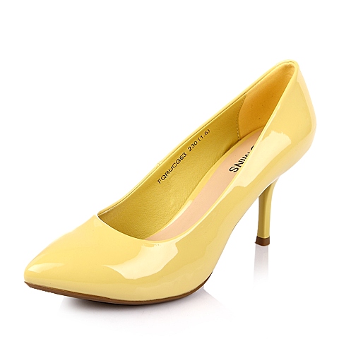 百丽旗下15MINS/15分钟春季专柜同款黄色漆PU女鞋UCG63AQ4