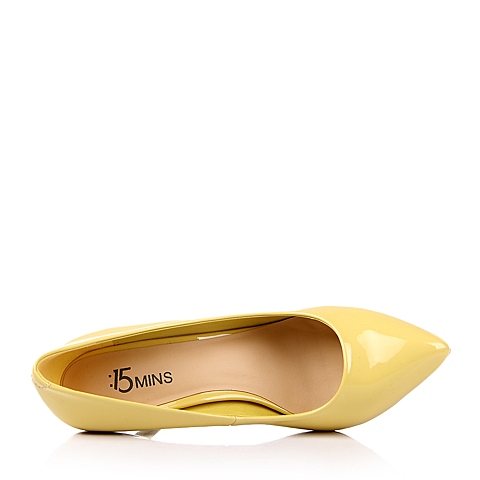 百丽旗下15MINS/15分钟春季专柜同款黄色漆PU女鞋UCG63AQ4