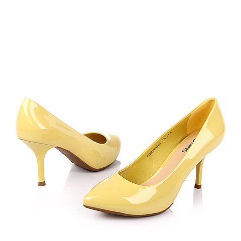 百丽旗下15MINS/15分钟春季专柜同款黄色漆PU女鞋UCG63AQ4