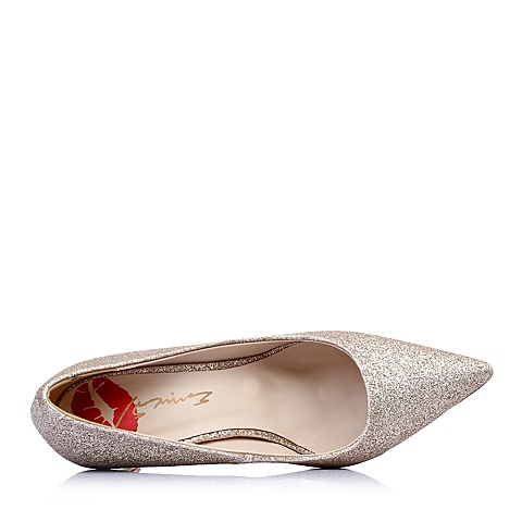 ：15MINS百丽旗下15分钟年春季专柜同款金色亮片布女单鞋UAQ01AQ5