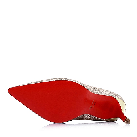 ：15MINS百丽旗下15分钟年春季专柜同款金色亮片布女单鞋UAQ01AQ5