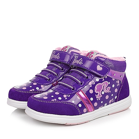 BARBIE/芭比童鞋冬季反毛皮/PU/纺织物紫色女中童运动鞋板鞋DA1099