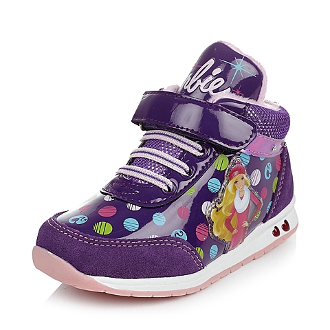 BARBIE/芭比童鞋冬季反毛皮/PU/纺织物紫色女小童运动鞋板鞋灯鞋DA1242