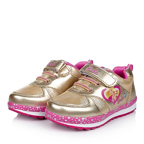 BARBIE/芭比童鞋2015秋季新品金色PU/织物女小童休闲跑步鞋DA1477