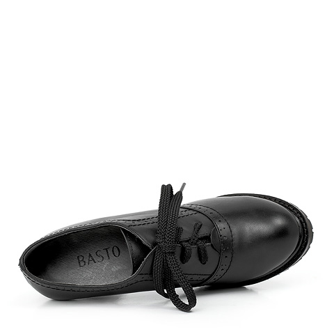 BASTO/百思图 及踝靴秋季黑色油蜡牛皮女皮鞋TJX30CM2