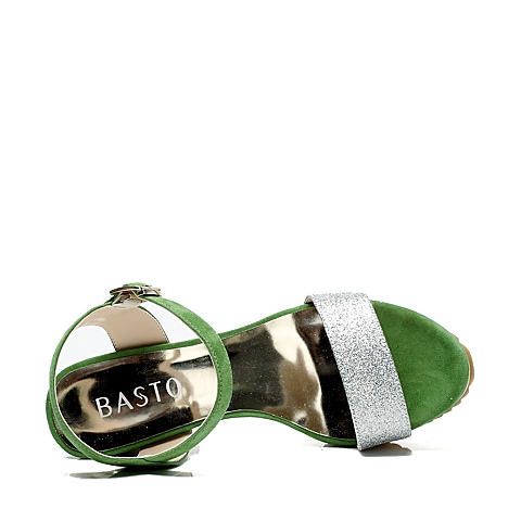 BASTO/百思图夏季银亮片布/草绿羊绒皮女皮凉鞋 TOP14BL3婚鞋系列