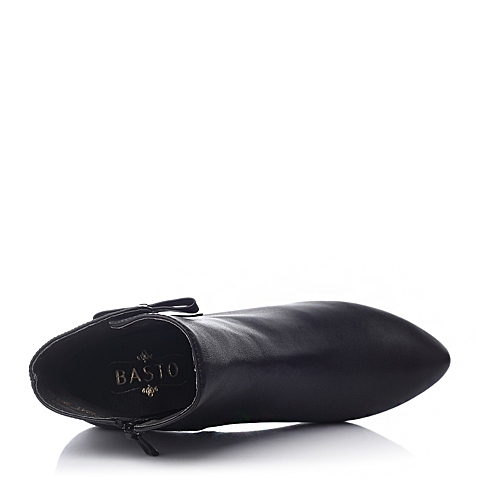 BASTO/百思图冬季专柜同款黑色小牛皮女靴TSD48DD4