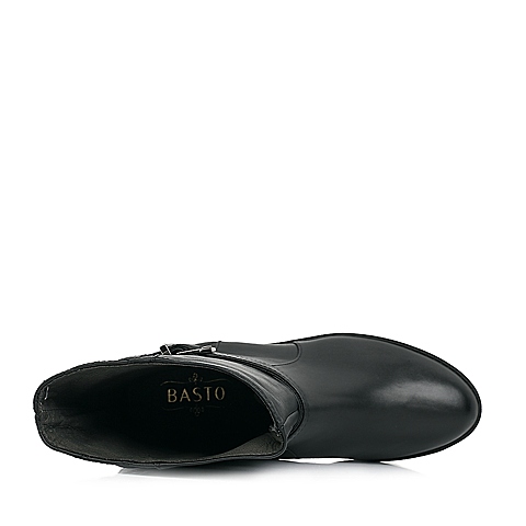 BASTO/百思图冬季专柜同款 女士黑色软牛皮女皮靴THW61DZ4