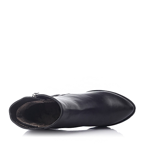 BASTO/百思图冬季专柜同款黑色打蜡牛皮女靴(绒里)TSC46RD4