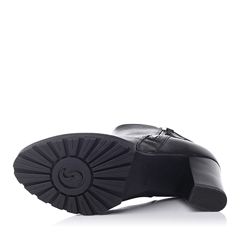BASTO/百思图冬季专柜同款黑色打蜡牛皮女靴(绒里)TSC46RD4