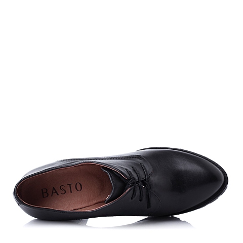 BASTO/百思图秋季专柜同款黑色小牛皮女皮鞋TVJ26CM4