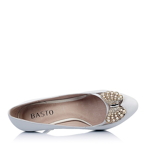 BASTO/百思图白色羊皮/白色网布50077AQ5女皮鞋春季