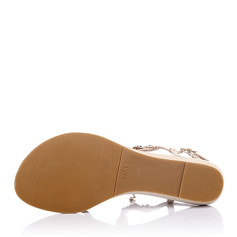 BASTO/百思图年夏季米色山羊皮金属装饰坡跟女凉鞋TF301BL5