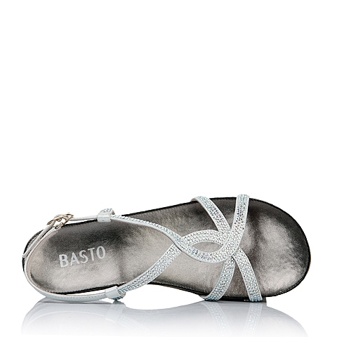 BASTO/百思图夏季银色山羊皮革女皮凉鞋YT829BL5