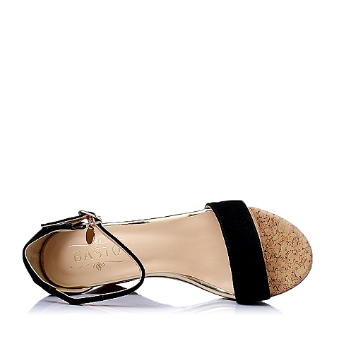 BASTO/百思图夏季专柜同款黑色羊皮女凉鞋TG502BL5