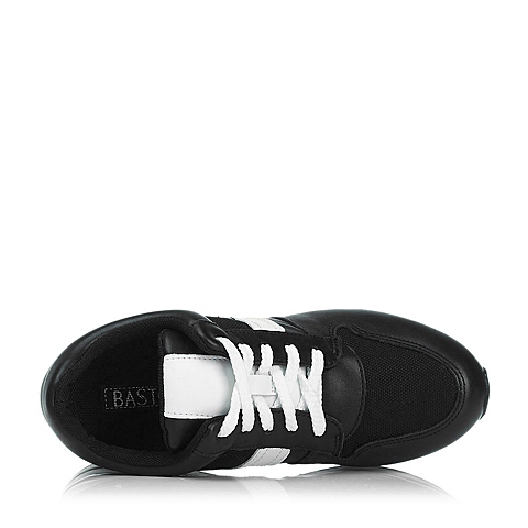 BASTO/百思图秋季专柜同款黑色网布白色绵羊黑色小牛女单鞋TI323CM5