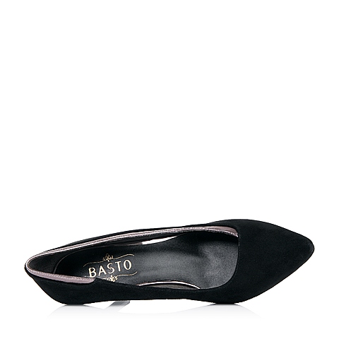 BASTO/百思图秋季专柜同款黑色羊绒皮浅口女单鞋TPB61CQ5