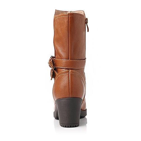 BASTO/百思图冬季专柜同款棕色牛皮女靴TIF62DZ5