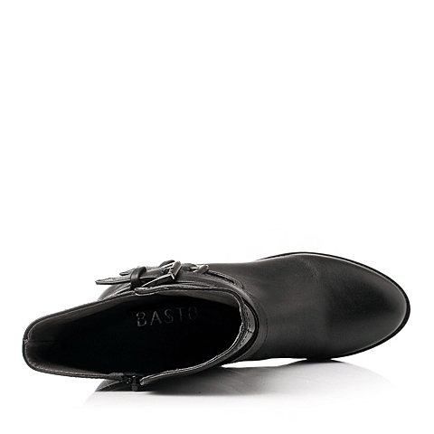 BASTO/百思图冬季专柜同款黑色牛皮女靴TIF62DZ5