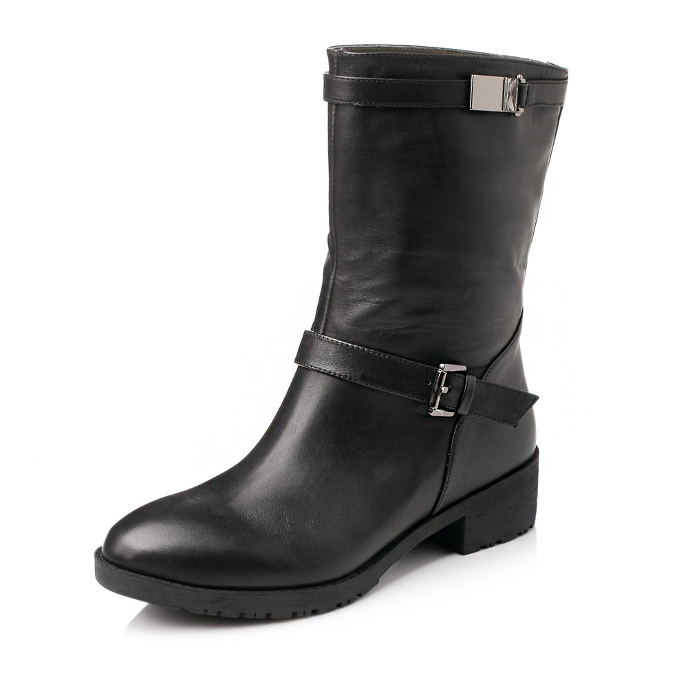 BASTO/百思图冬季专柜同款黑色牛皮女靴TP762DZ5