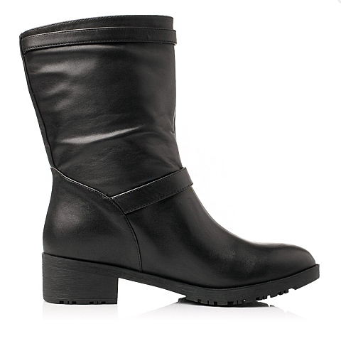 BASTO/百思图冬季专柜同款黑色牛皮女靴TP762DZ5