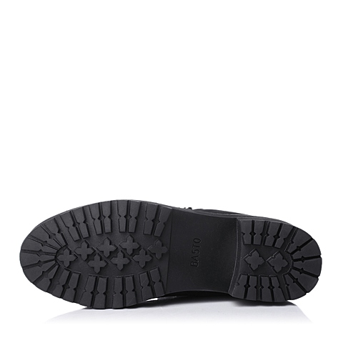 BASTO/百思图冬季专柜同款黑色打蜡牛皮女靴TP660DZ5