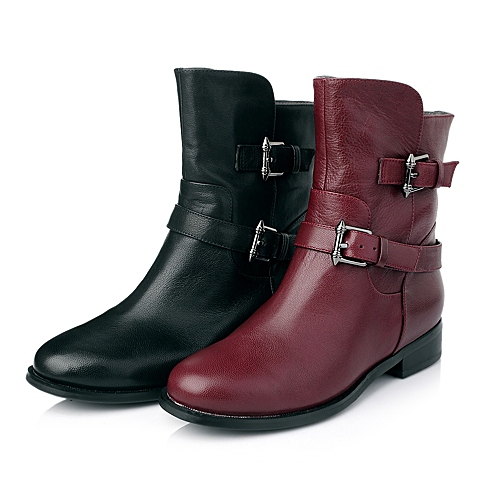 BASTO/百思图冬季专柜同款红色山羊皮女靴TM260DZ5