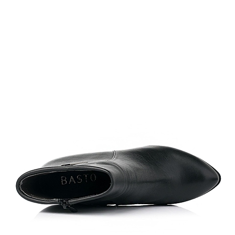 BASTO/百思图冬季专柜同款黑色小牛皮女靴TSD47DD5
