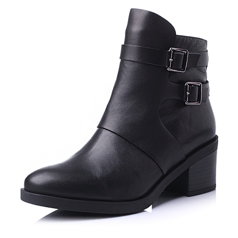BASTO/百思图冬季专柜同款黑色小牛皮女靴TQ143DD5