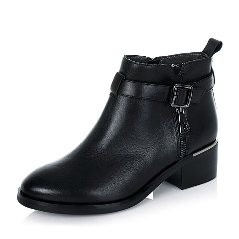 BASTO/百思图冬季专柜同款黑色小牛皮女靴TOD42DD5