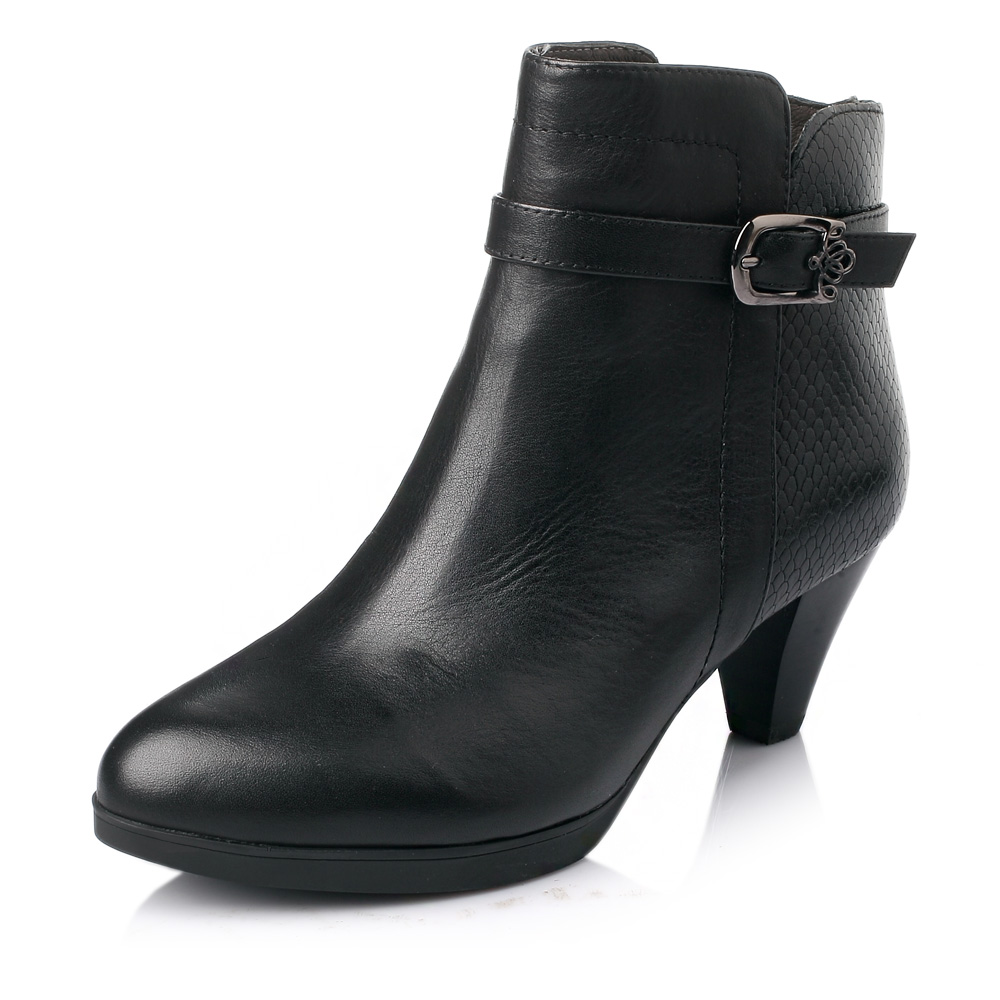 BASTO/百思图冬季专柜同款黑色小牛皮女靴TNV45DD5