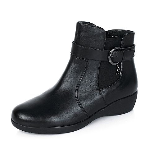 BASTO/百思图冬季专柜同款黑色小牛皮女靴(绒里)TFY40DD5