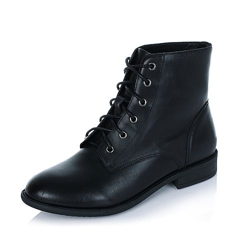 BASTO/百思图冬季专柜同款黑色水染牛皮女靴15X22DD5