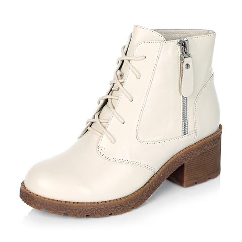 BASTO/百思图冬季专柜同款米白色牛皮女靴15X25DD5