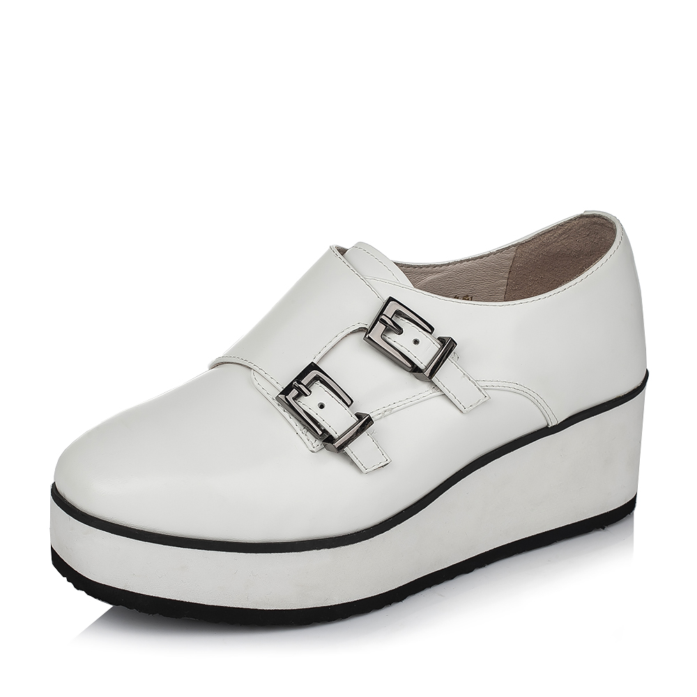 BASTO/百思图秋季专柜同款白色光面牛皮休闲松糕女单鞋TL522CM5