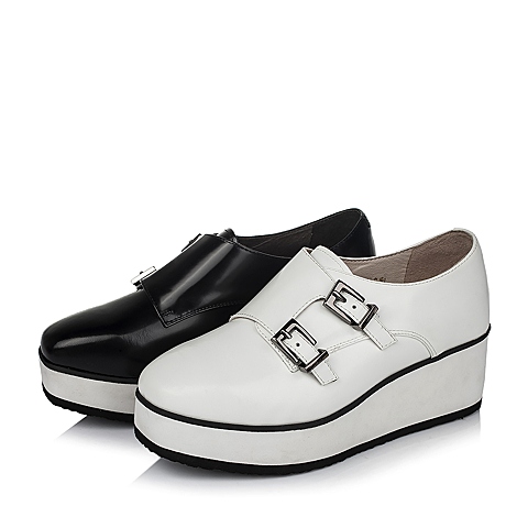 BASTO/百思图秋季专柜同款白色光面牛皮休闲松糕女单鞋TL522CM5