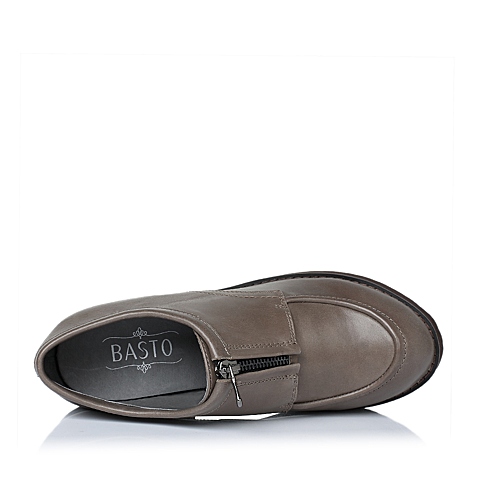 BASTO/百思图秋季专柜同款灰色油蜡牛皮女单鞋15C25CM5