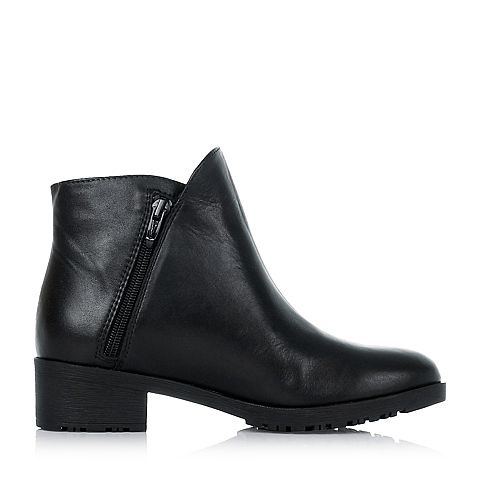 BASTO/百思图冬季专柜同款黑色小牛皮女靴(绒里)TP740DD5