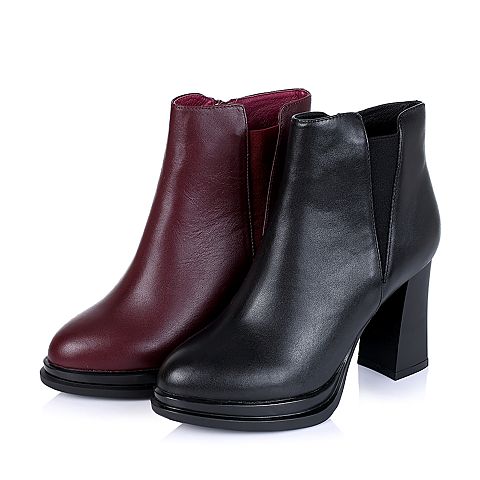 BASTO/百思图冬季专柜同款黑色小牛皮女靴(绒里)5X29RDD5
