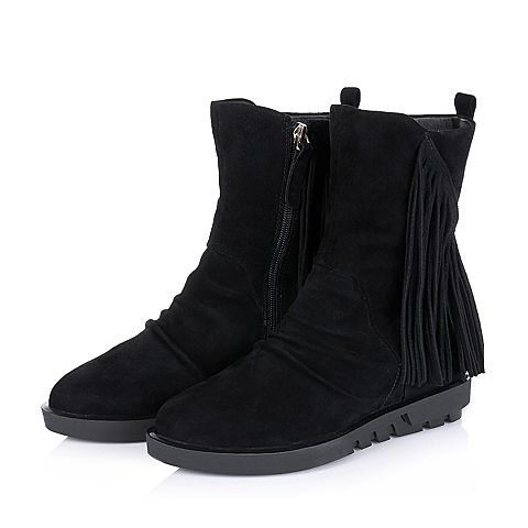 BASTO/百思图冬季专柜同款黑色羊绒皮女靴TZ660DZ5