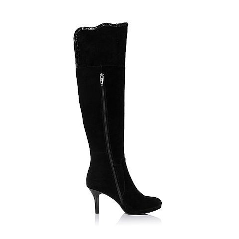 BASTO/百思图冬季专柜同款黑色羊绒皮女靴15X17DC5