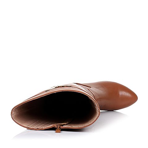 BASTO/百思图冬季专柜同款棕色牛皮女靴TSD76DG5