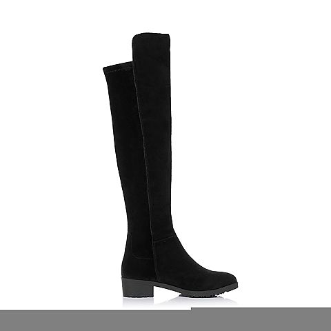 BASTO/百思图冬季专柜同款黑色二层牛皮女靴TP780DC5