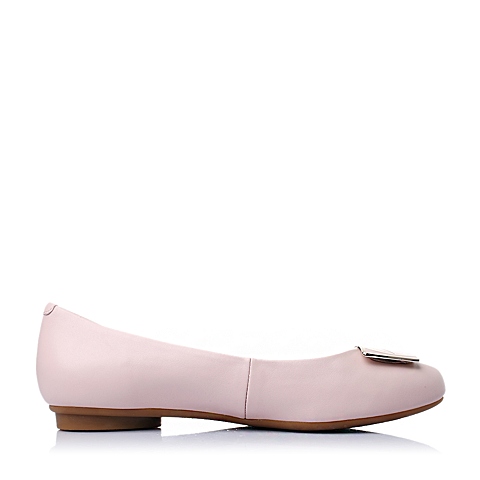 BASTO/百思图春季专柜同款粉色牛皮优雅尖头平跟女单鞋TCY39AQ6