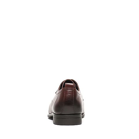 BASTO/百思图春季专柜同款深棕牛皮时尚简约商务系带方跟男皮鞋AKJ05AM6