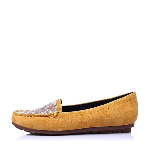 BASTO/百思图春季黄色羊皮时尚舒适平跟女浅口单鞋休闲鞋Y1402AQ6