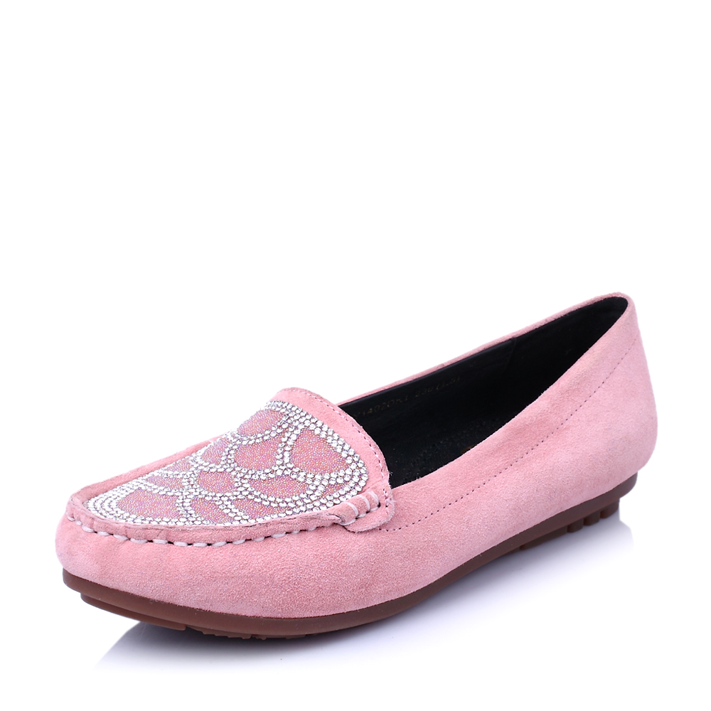 BASTO/百思图春季粉色羊皮时尚舒适平跟女浅口单鞋休闲鞋Y1402AQ6