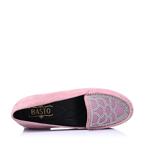 BASTO/百思图春季粉色羊皮时尚舒适平跟女浅口单鞋休闲鞋Y1402AQ6