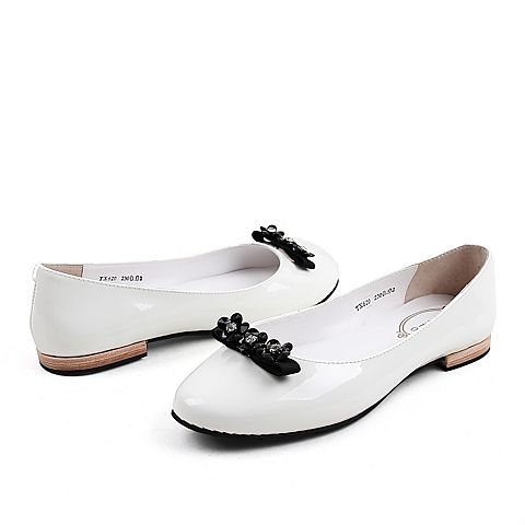 BASTO/百思图春季专柜同款白色牛皮浅口蝴蝶结休闲女单鞋TX620AQ6
