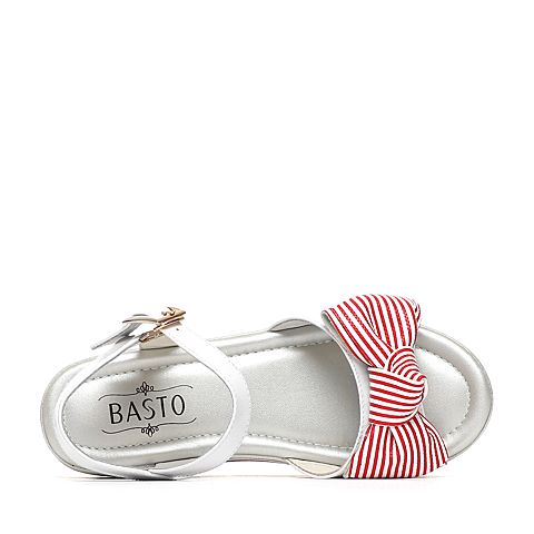 BASTO/百思图夏季专柜同款红色牛皮/羊皮休闲坡跟女凉鞋16B17BL6